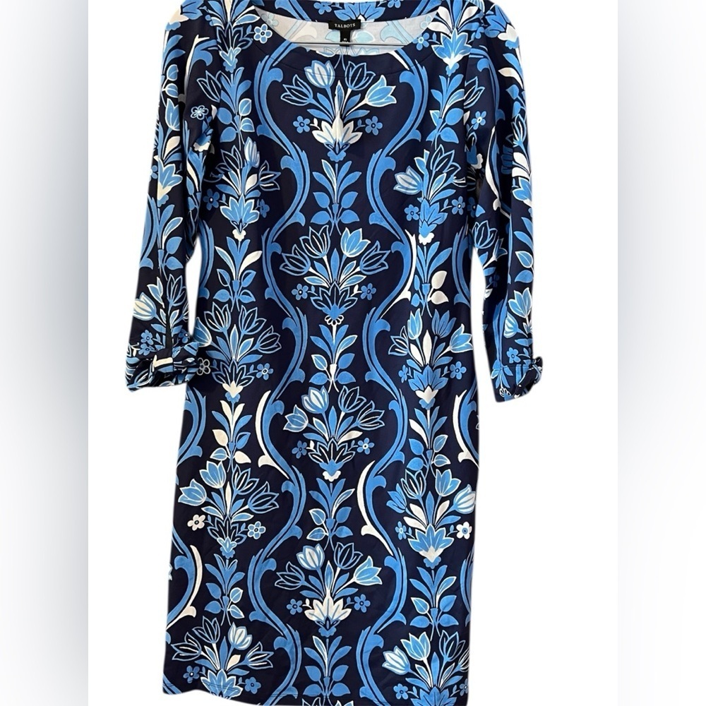 Talbots Navy and Light Blue Floral Dress XS